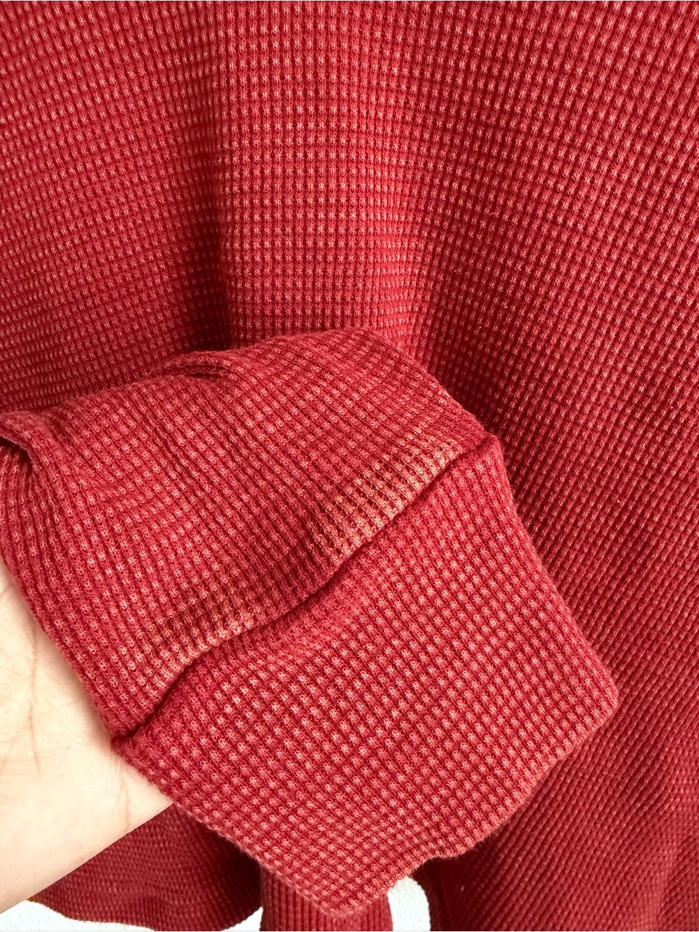 Cropped Distressed Red Waffle-Knit Long-Sleeve Top - Picture 3 of 6